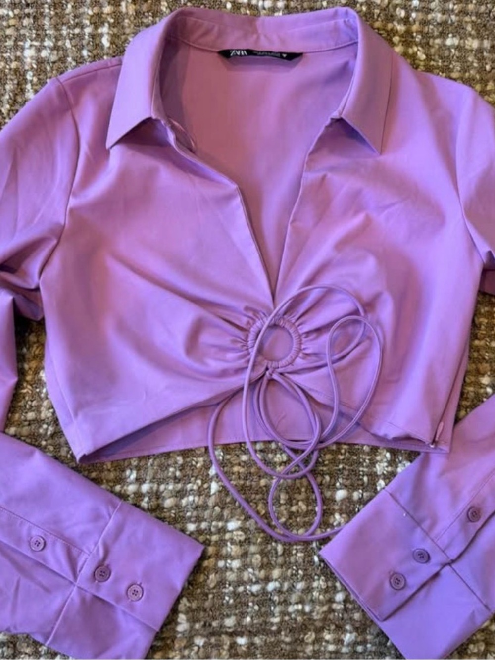 Zara Lilac Cropped Button-Down with Ring Tie